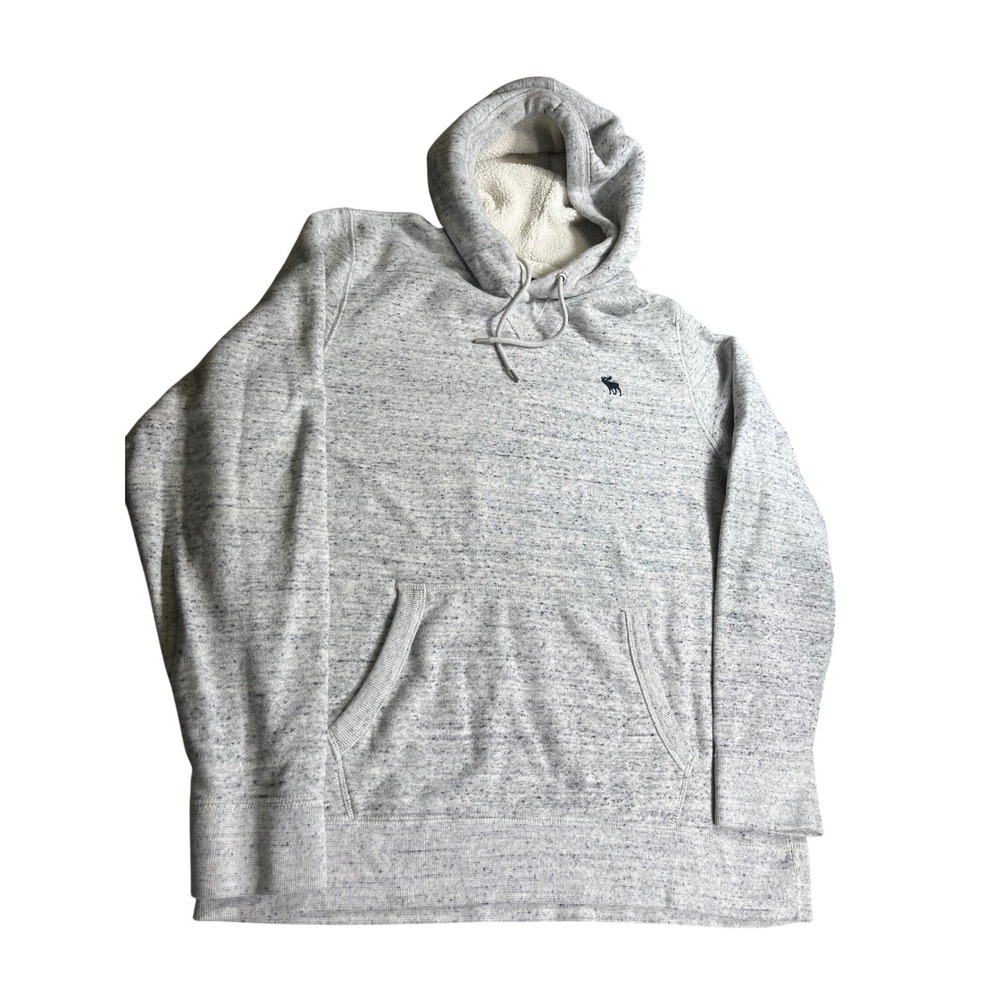 Abercrombie & Fitch Sherpa Lined Hoodie Men's XXL Gray Pullover A&F Fleece